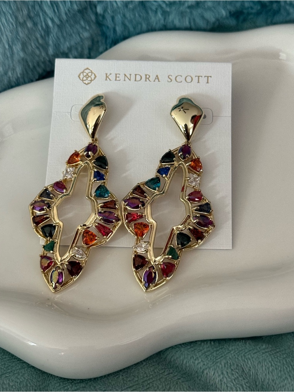 Kendra Scott Abbie Crystal Statement Gold-tone Multicolor Pavé Drop Earrings